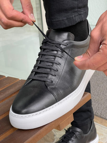 Martin Black Lace-Up Mid-Top Sneakers - Elegant Leather Footwear for Every Occasion