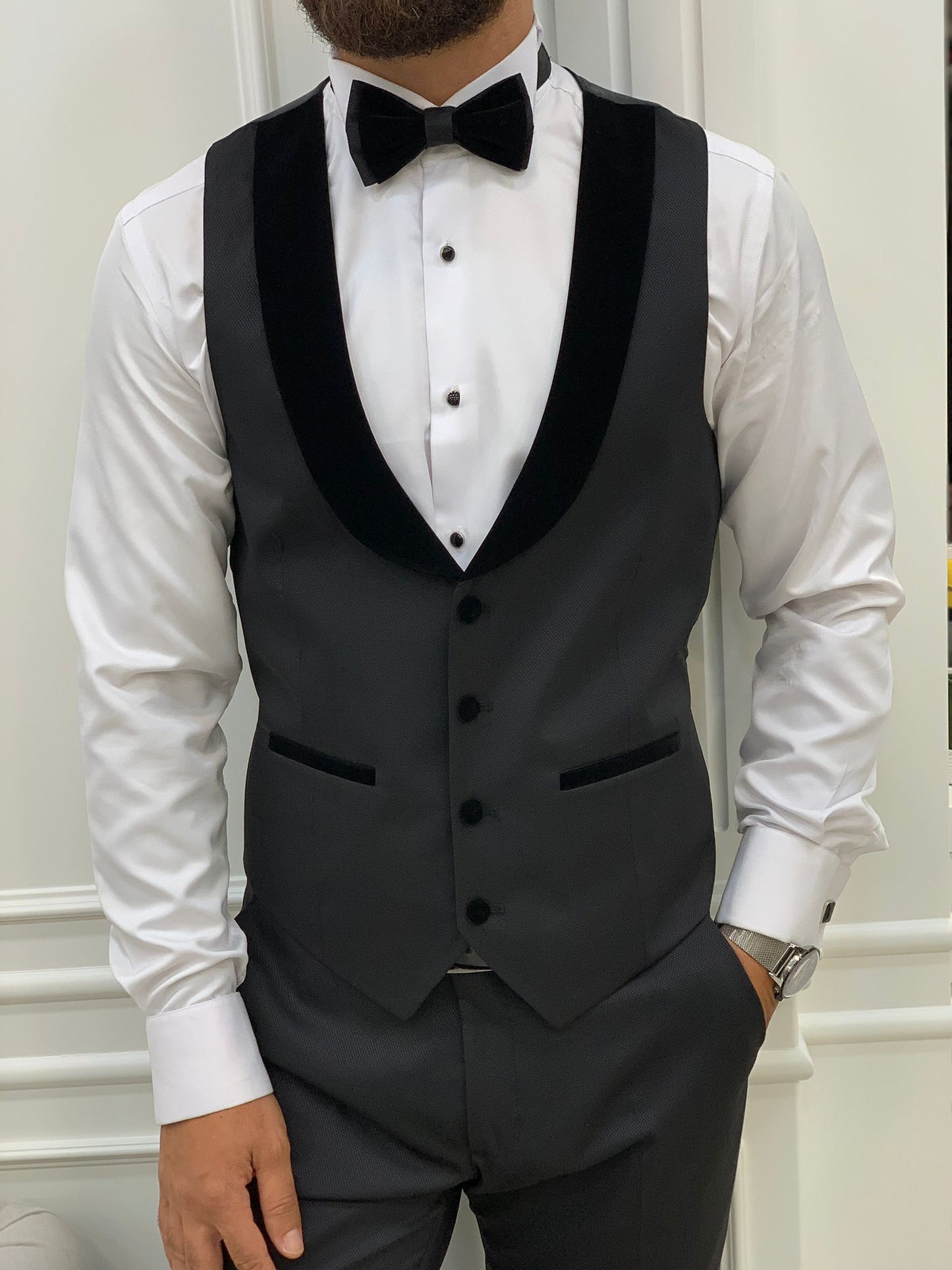 Edmond Black Slim Fit Velvet Peak Lapel Tuxedo