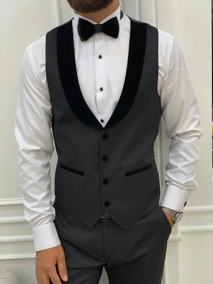 Edmond Black Slim Fit Velvet Peak Lapel Tuxedo