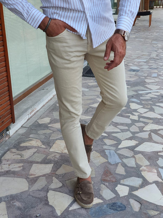 Mantova Beige Slim Fit Jeans - Versatile Comfort for Every Occasion