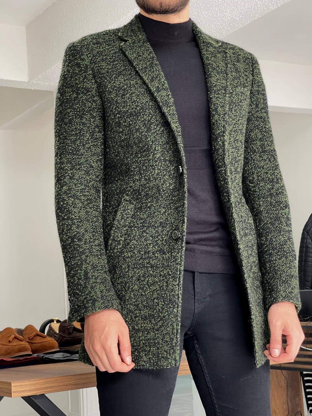 Melbourne Khaki Slim Fit Wool Long Coat