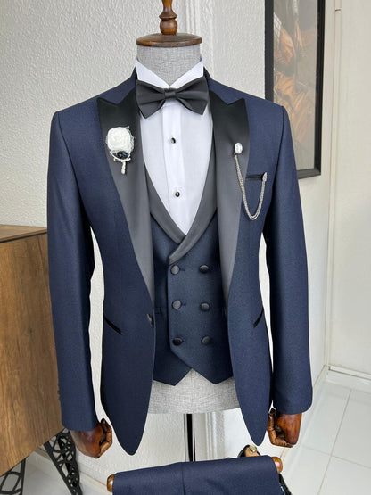 Veneta Slim Fit Dovetail Collared Navy Blue Tuxedo