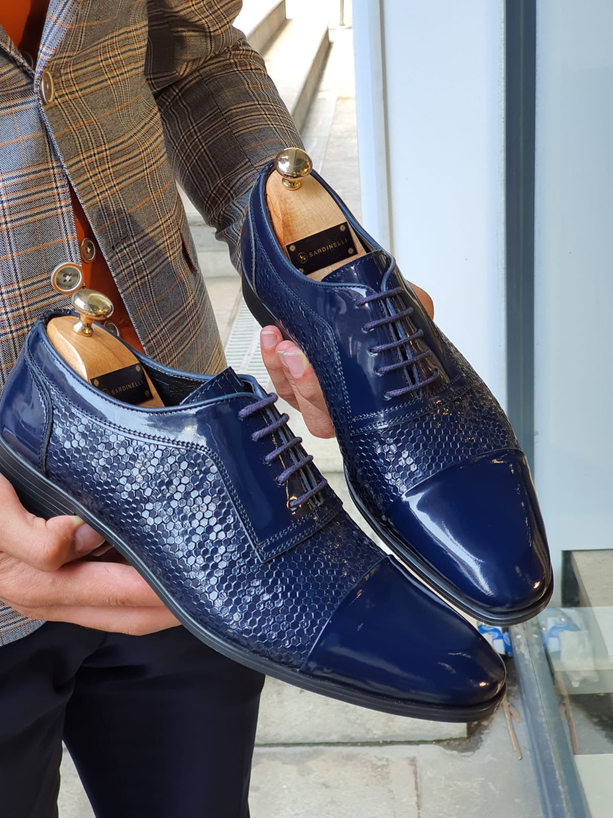 Henderson Navy Blue Wholecut Derbies