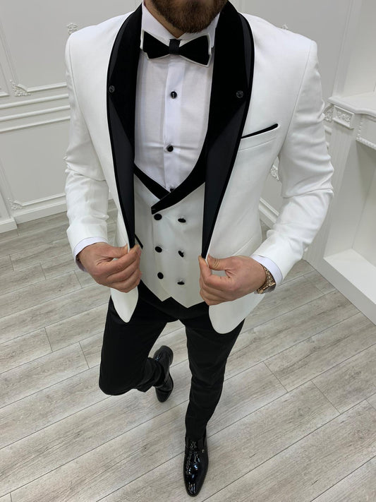 Austin White Slim Fit Shawl Lapel Tuxedo - Elevate Your Formal Look