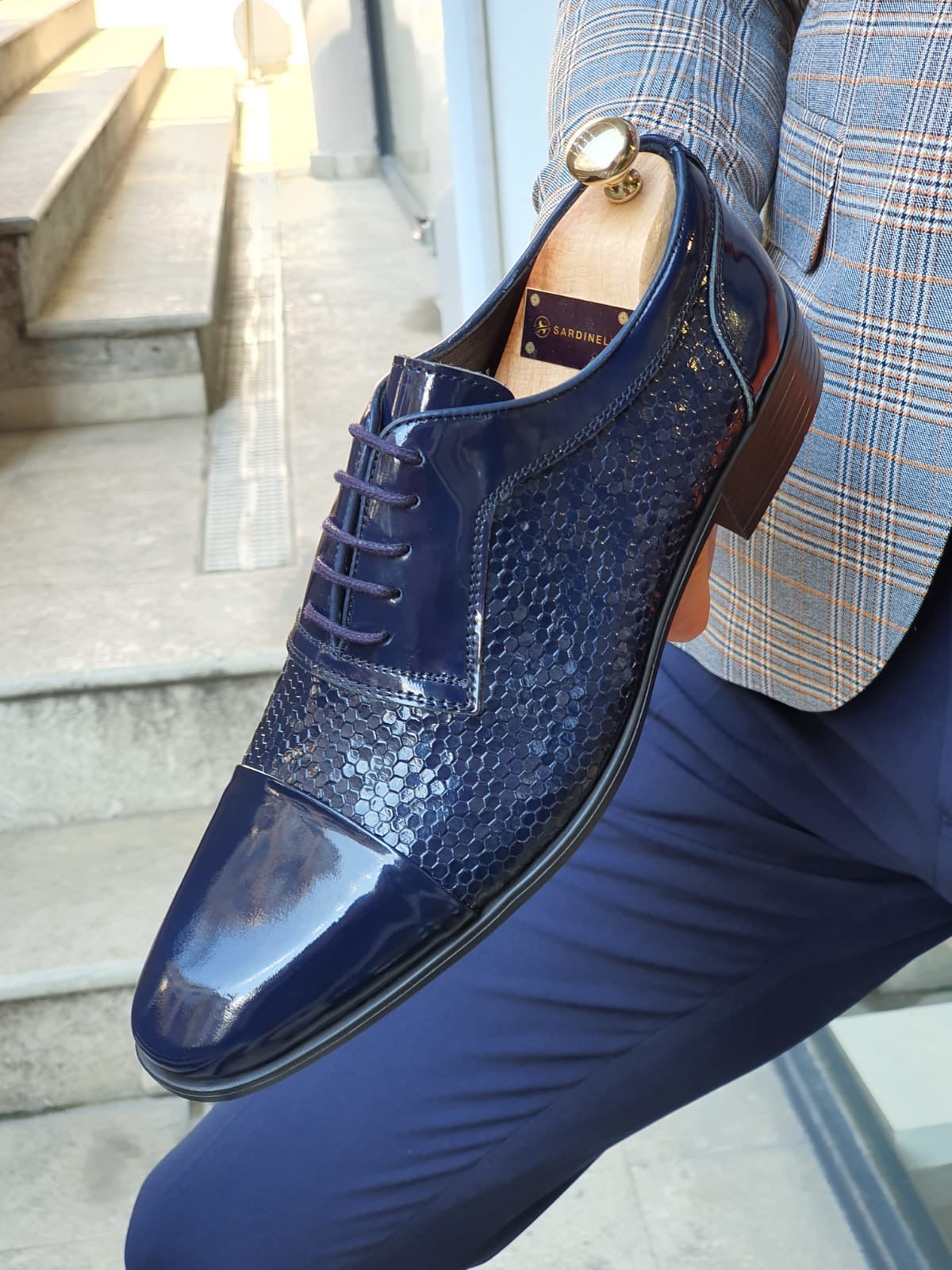 Henderson Navy Blue Wholecut Derbies