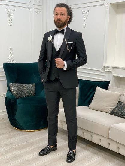 Avion Black Slim Fit Shawl Lapel Tuxedo: The Pinnacle of Formal Elegance