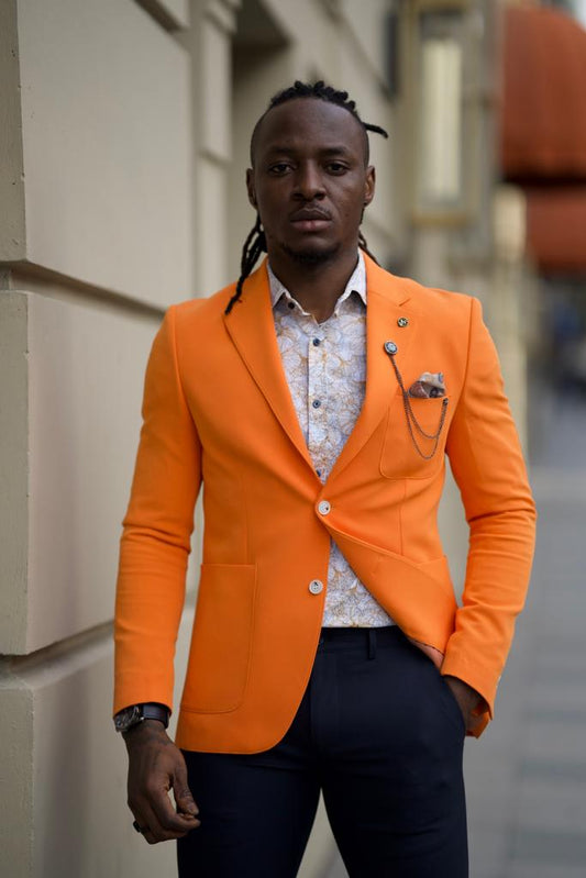 Sorento Orange Slim Fit Notch Lapel Blazer