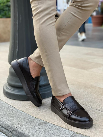 Remy Brown Double Monk Strap Loafers - Elegant Leather Footwear for Men