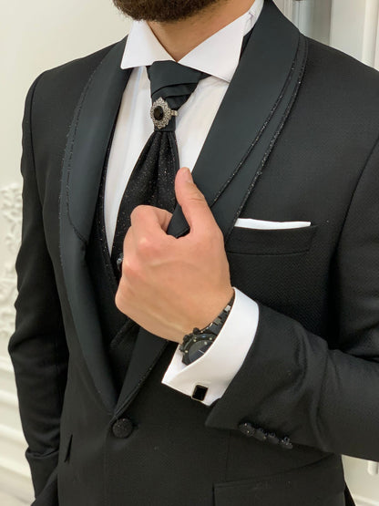 Forte Black Slim Fit Shawl Lapel Wedding Suit