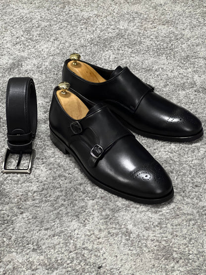 Lenzi Special Edition Neolite Sole Double Monk Stap Black Shoes