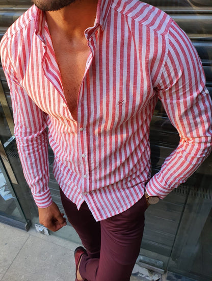 Brabion Stefano Claret Red Striped Slim-Fit Shirt