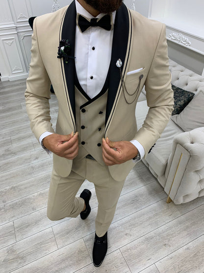 Infinite Beige Slim Fit Shawl Lapel Tuxedo
