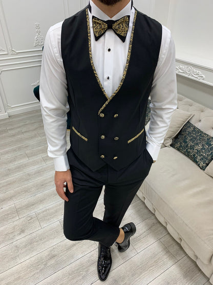 Caesar Golden Slim Fit Peak Lapel Floral Patterned Tuxedo