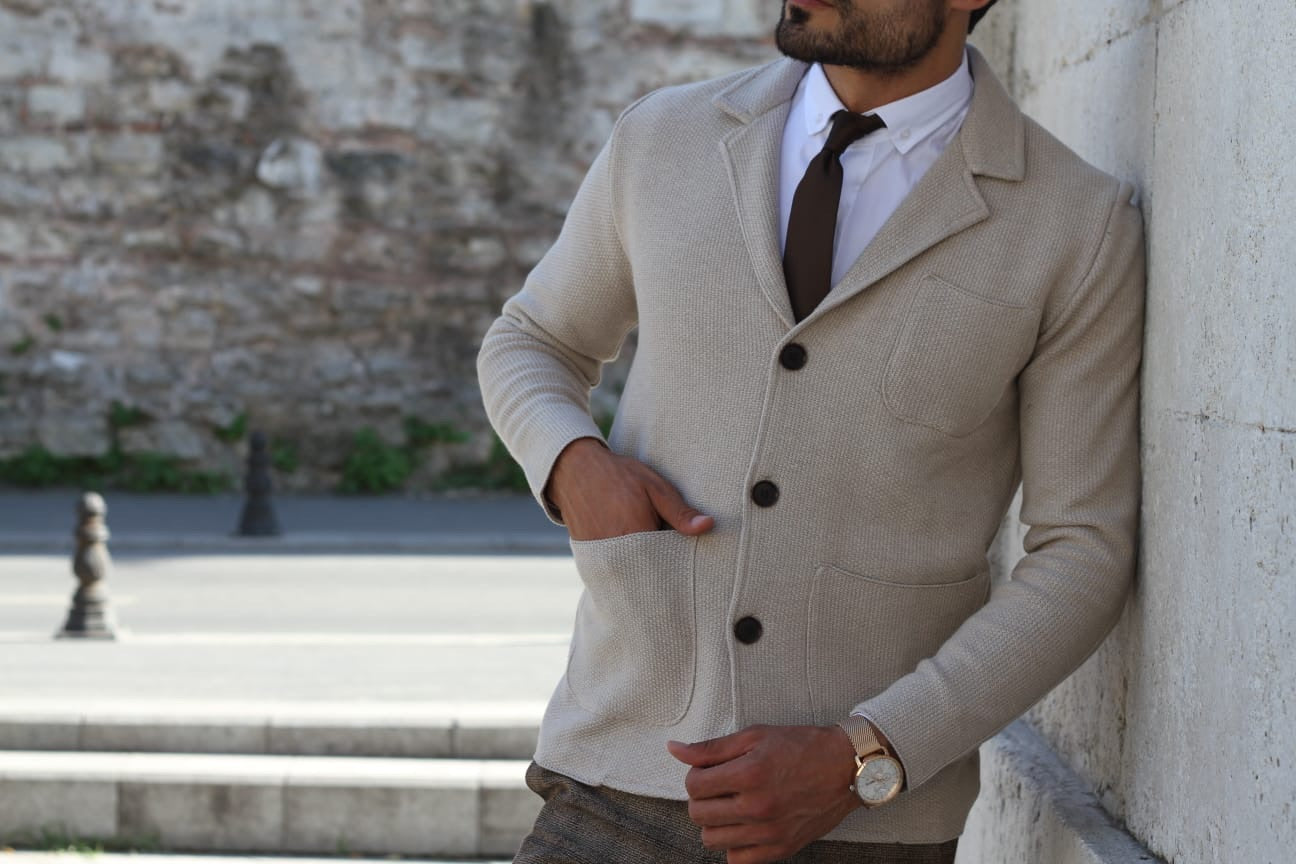 Percy Beige Slim Fit Knitwear Cardigan