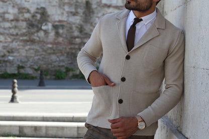 Percy Beige Slim Fit Knitwear Cardigan