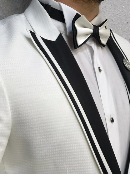 Infinite White Tuxedo with Black Vest - Timeless Elegance for Men