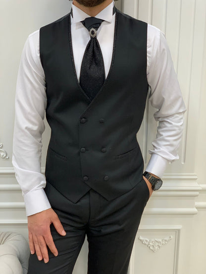 Forte Black Slim Fit Shawl Lapel Wedding Suit