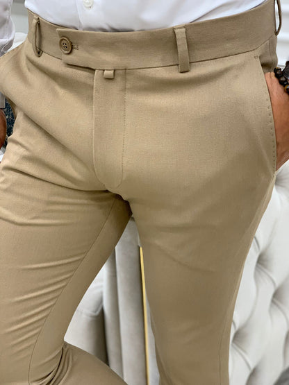 Serra Cream Slim Fit Pants – Elegant Versatility for Every Occasion