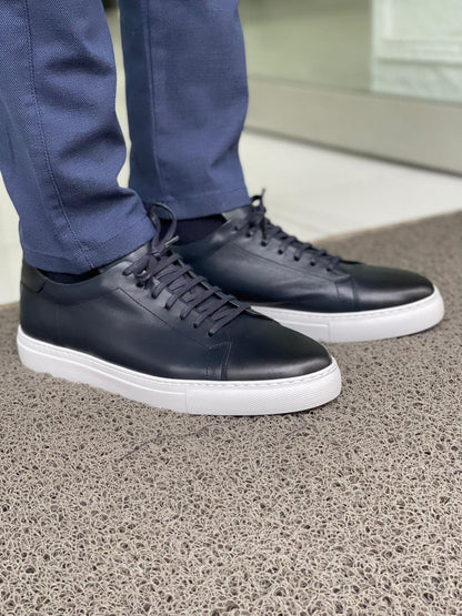 Martin Navy Blue Lace-Up Mid-Top Sneakers: The Perfect Blend of Style and Comfort