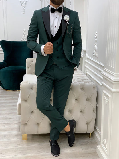 Infinite Green Slim Fit Velvet Peak Lapel Tuxedo