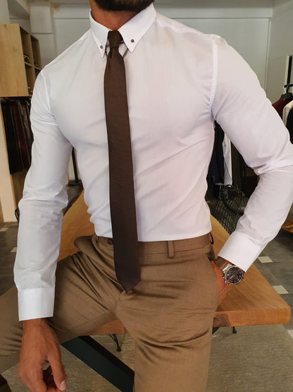 Brabion Stefano White Slim Fit Chain Collar Shirt