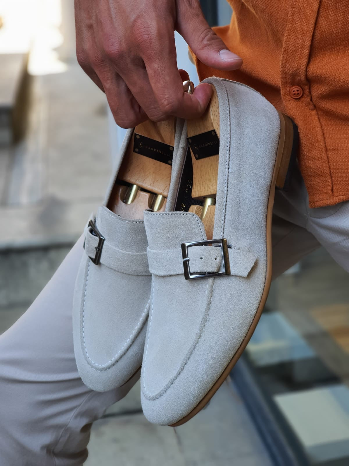 Henderson Beige Suede Buckle Loafers