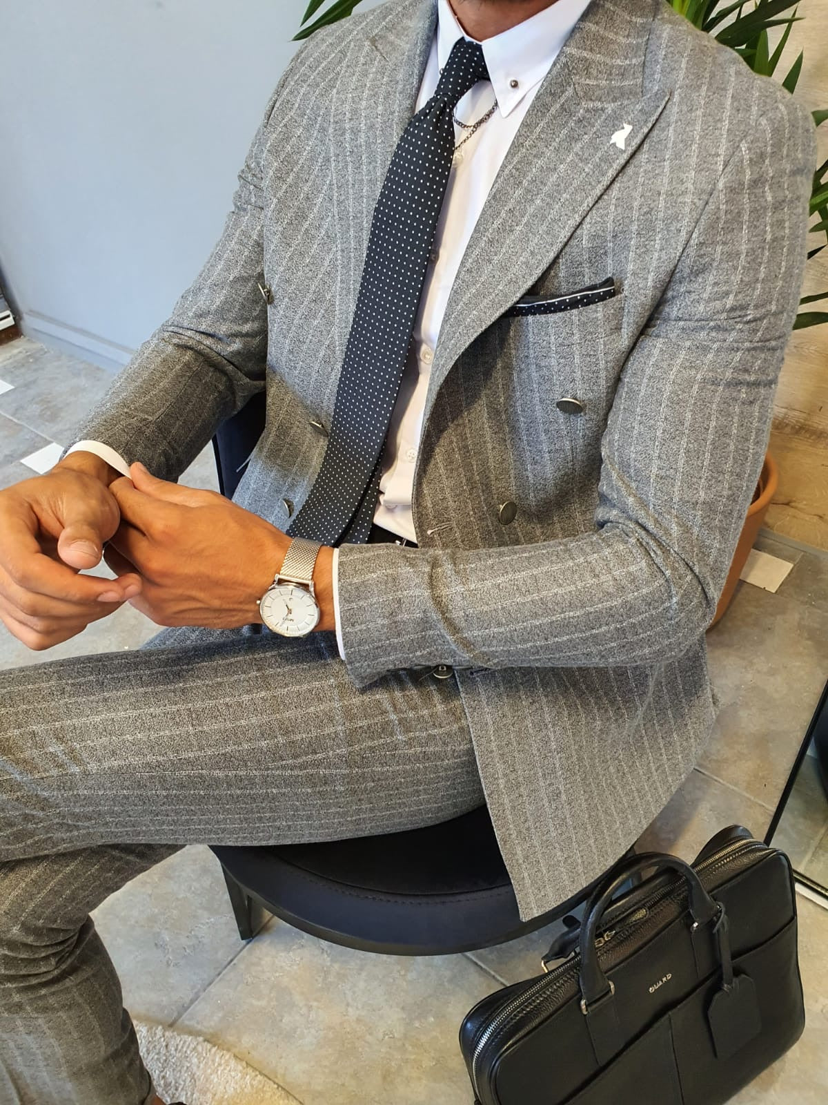 Wellington Gray Pinstripe Double Breasted Suit