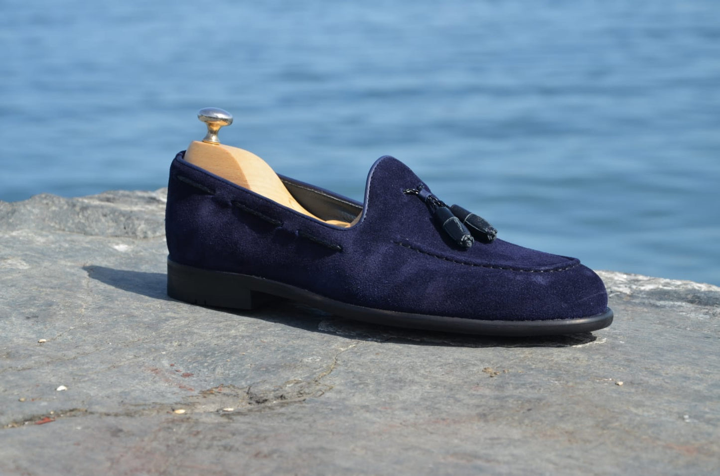 Suade Calf-Leather Loafer Shoes - Navy Blue