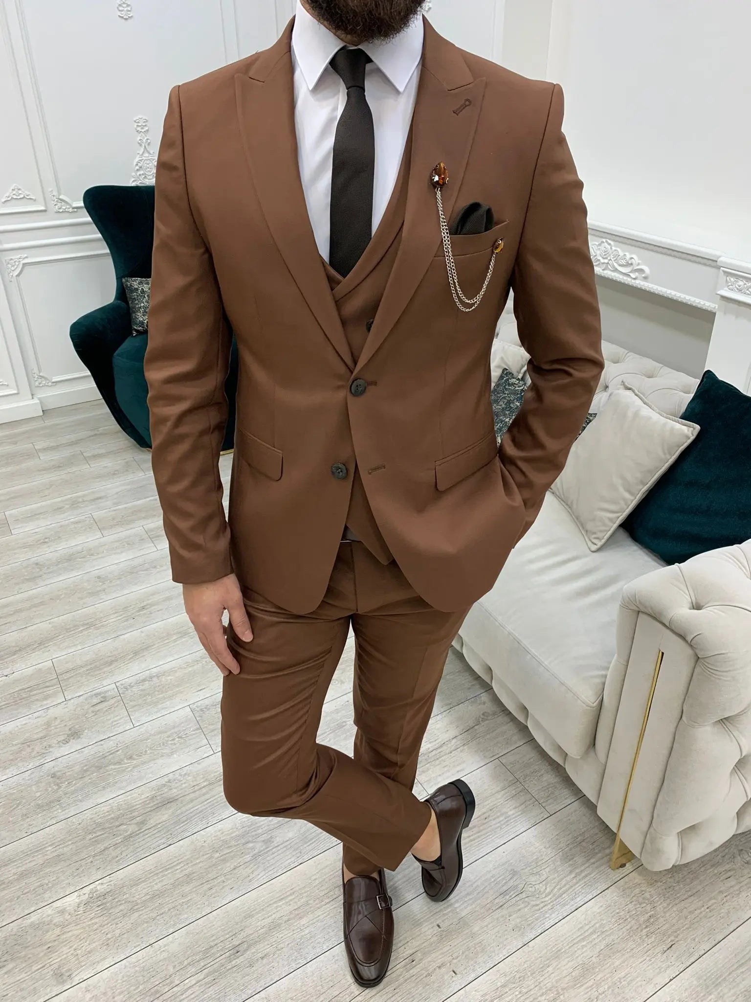 Stefano Tile Slim Fit Suit - Elegant Three-Piece Ensemble brabion