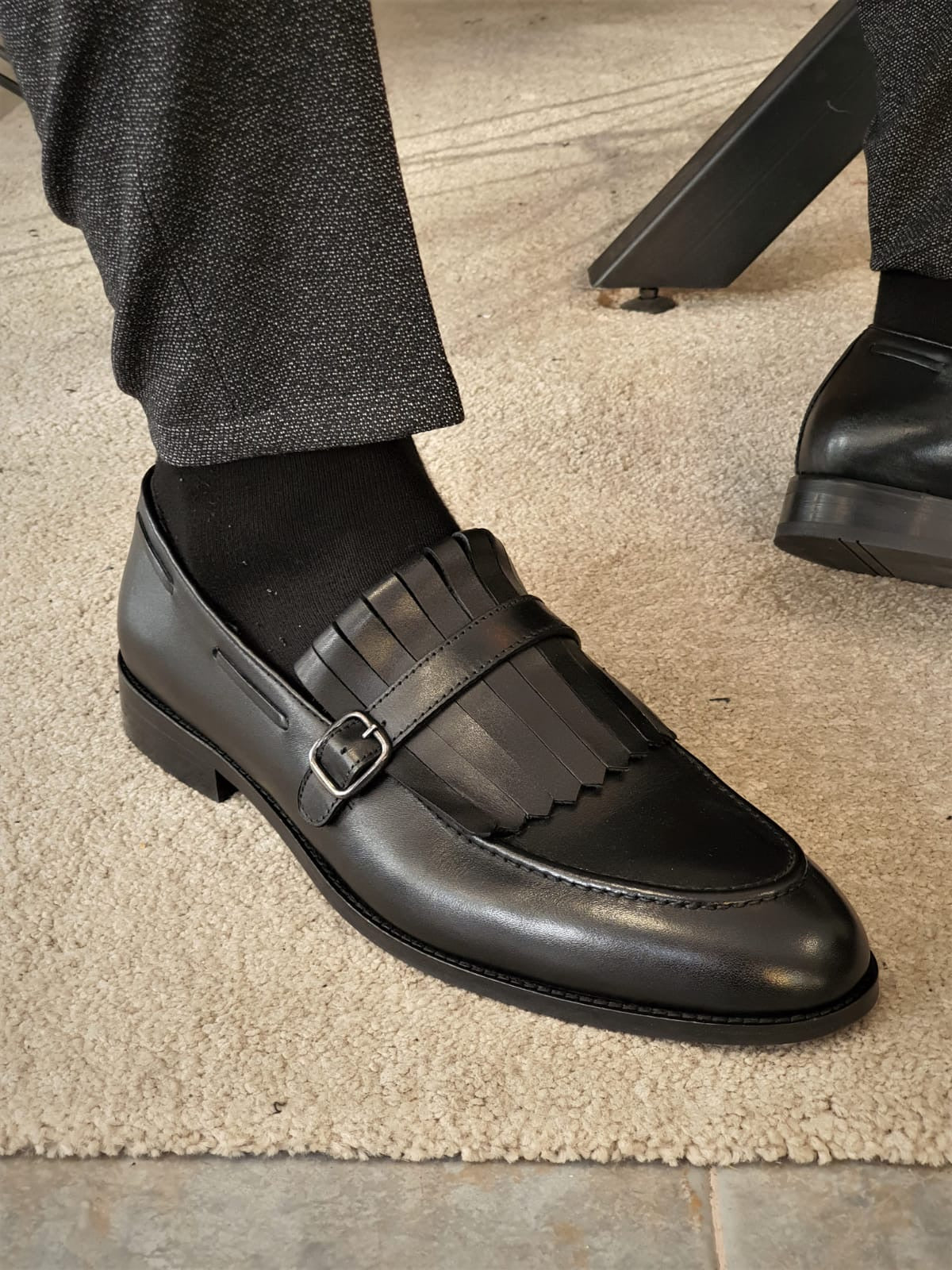 Torino Black Kilt Loafers - Elegant Leather Footwear for Any Occasion