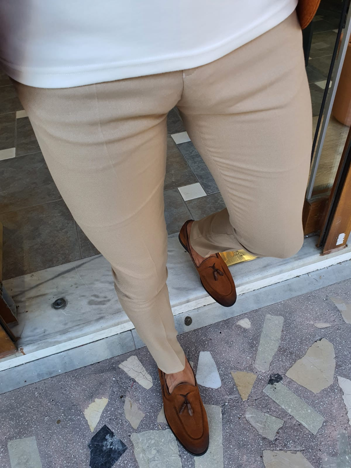 Stefano Beige Slim Fit Pants: Versatile Elegance for Every Occasion