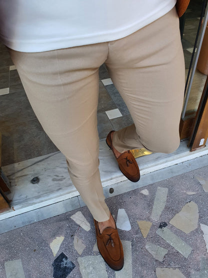 Stefano Beige Slim Fit Pants: Versatile Elegance for Every Occasion