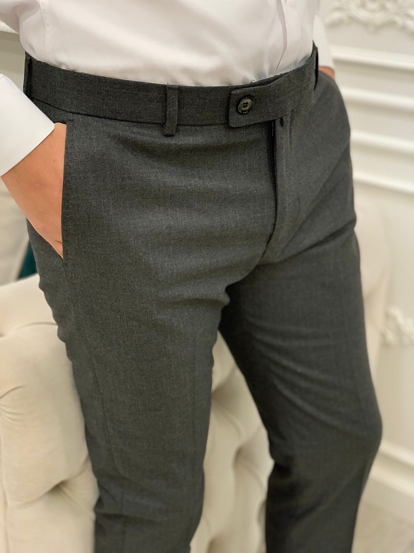 Anthracite Italian Style Slim Fit Trousers for Men