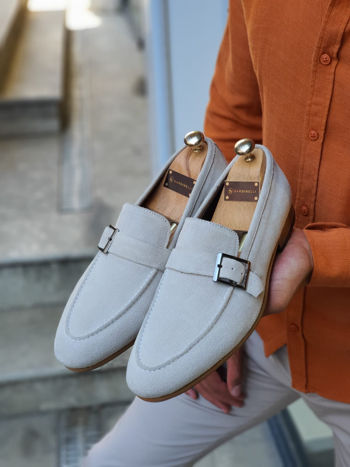 Henderson Beige Suede Buckle Loafers