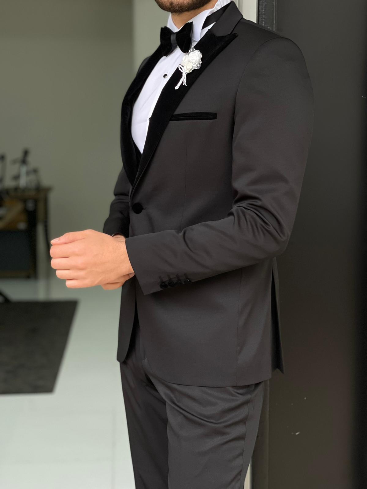 Capel Black Slim Fit Peak Lapel Wool Tuxedo - Elevate Your Formal Wardrobe