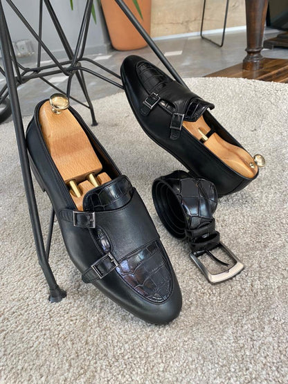 Louise Black Double Monk Strap Loafers: Elevate Your Style