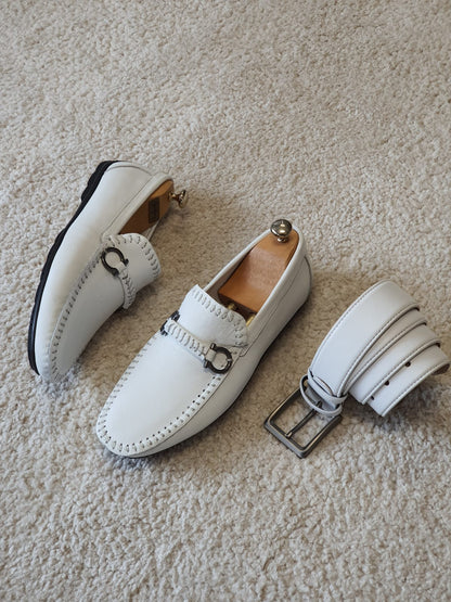 Antonio White Slip On Bit Loafers - Sophisticated Leather Comfort