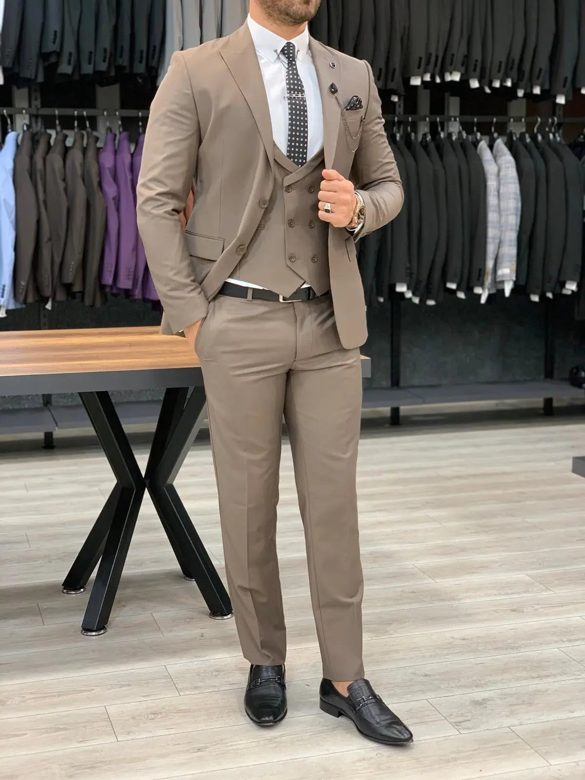 Eros Brown Slim Fit Wool Suit - Elevate Your Style BOJONI