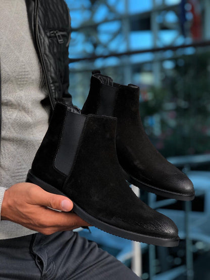 Aqua Black Suede Leather Chelsea Boots
