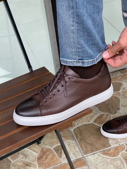 Martin Brown Lace-Up Mid-Top Sneakers for Elegant Comfort
