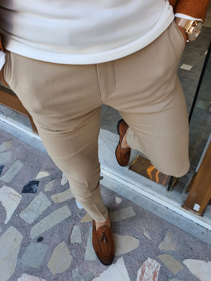 Stefano Beige Slim Fit Pants: Versatile Elegance for Every Occasion