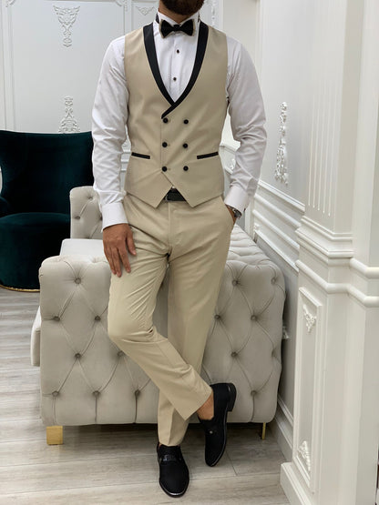 Infinite Beige Slim Fit Shawl Lapel Tuxedo