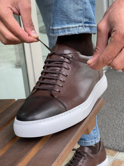 Martin Brown Lace-Up Mid-Top Sneakers for Elegant Comfort