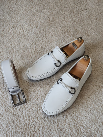Antonio White Slip On Bit Loafers - Sophisticated Leather Comfort