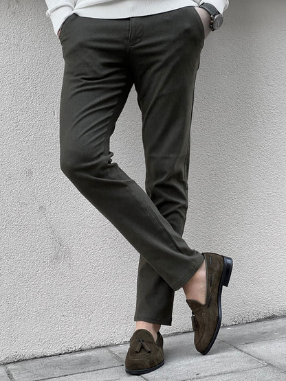 Fabio Khaki Slim Fit Cotton Pants