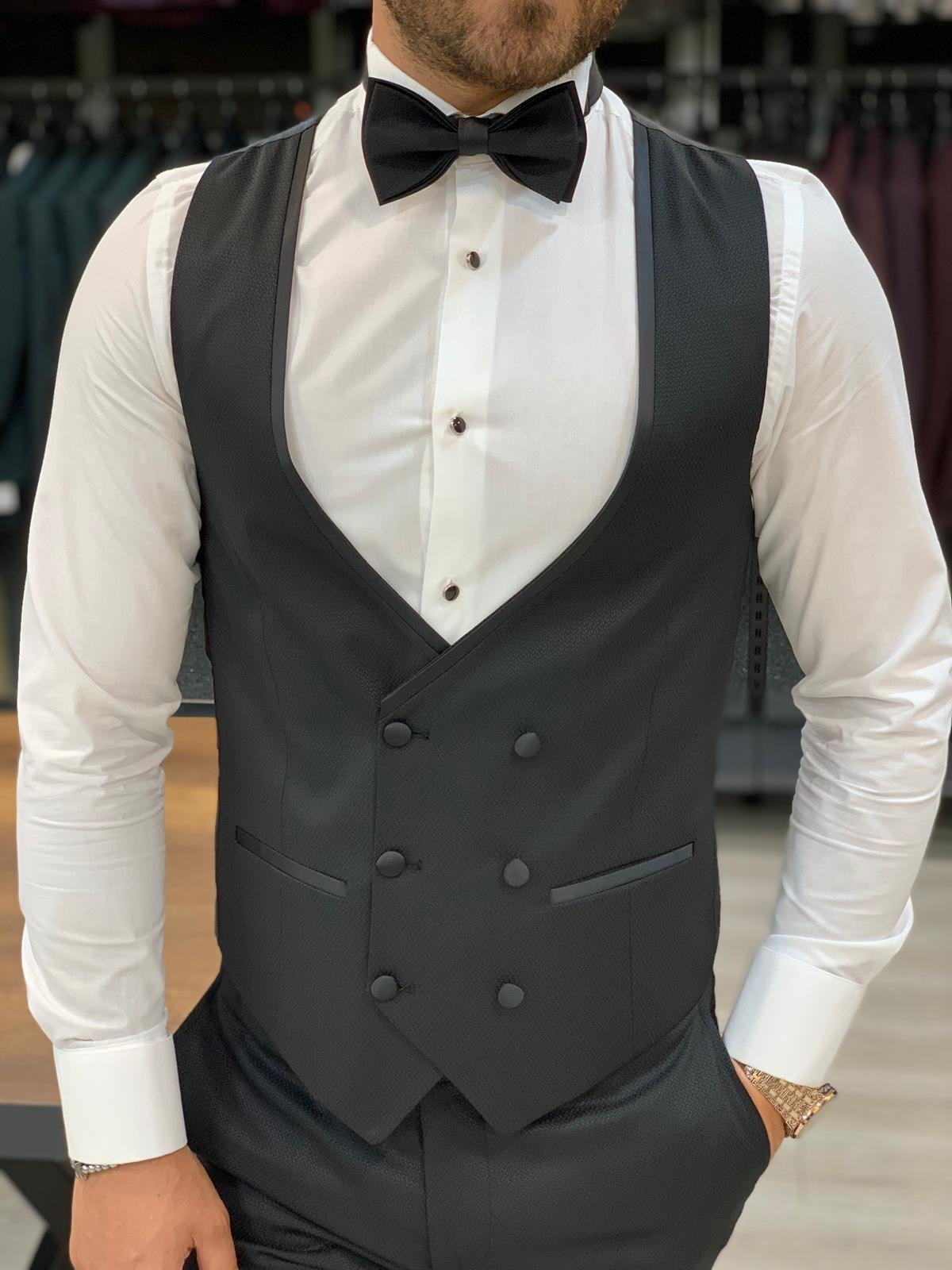 Edmond Black Slim Fit Peak Lapel Tuxedo: Luxury Redefined