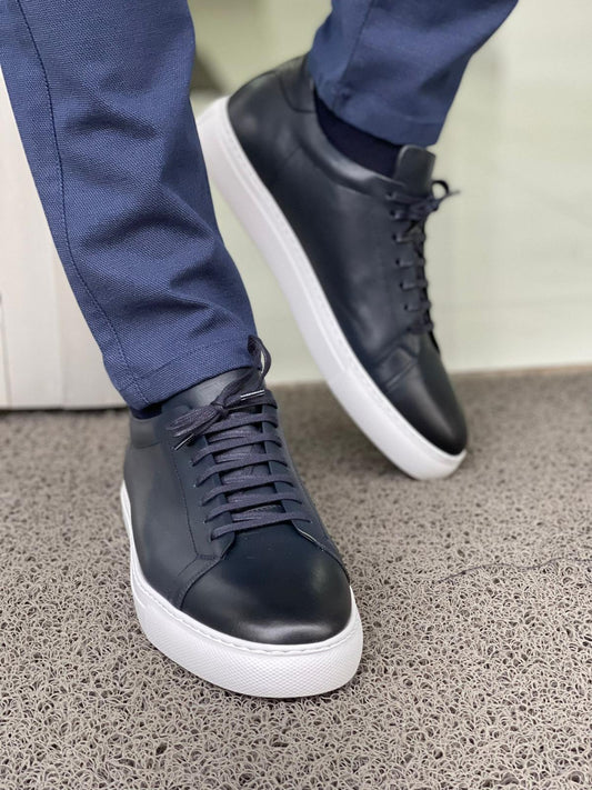 Martin Navy Blue Lace-Up Mid-Top Sneakers: The Perfect Blend of Style and Comfort