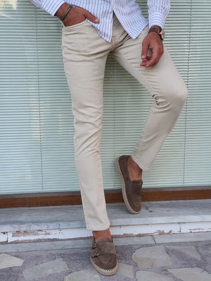Mantova Beige Slim Fit Jeans - Versatile Comfort for Every Occasion