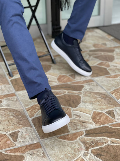 Martin Navy Blue Lace-Up Mid-Top Sneakers: The Perfect Blend of Style and Comfort