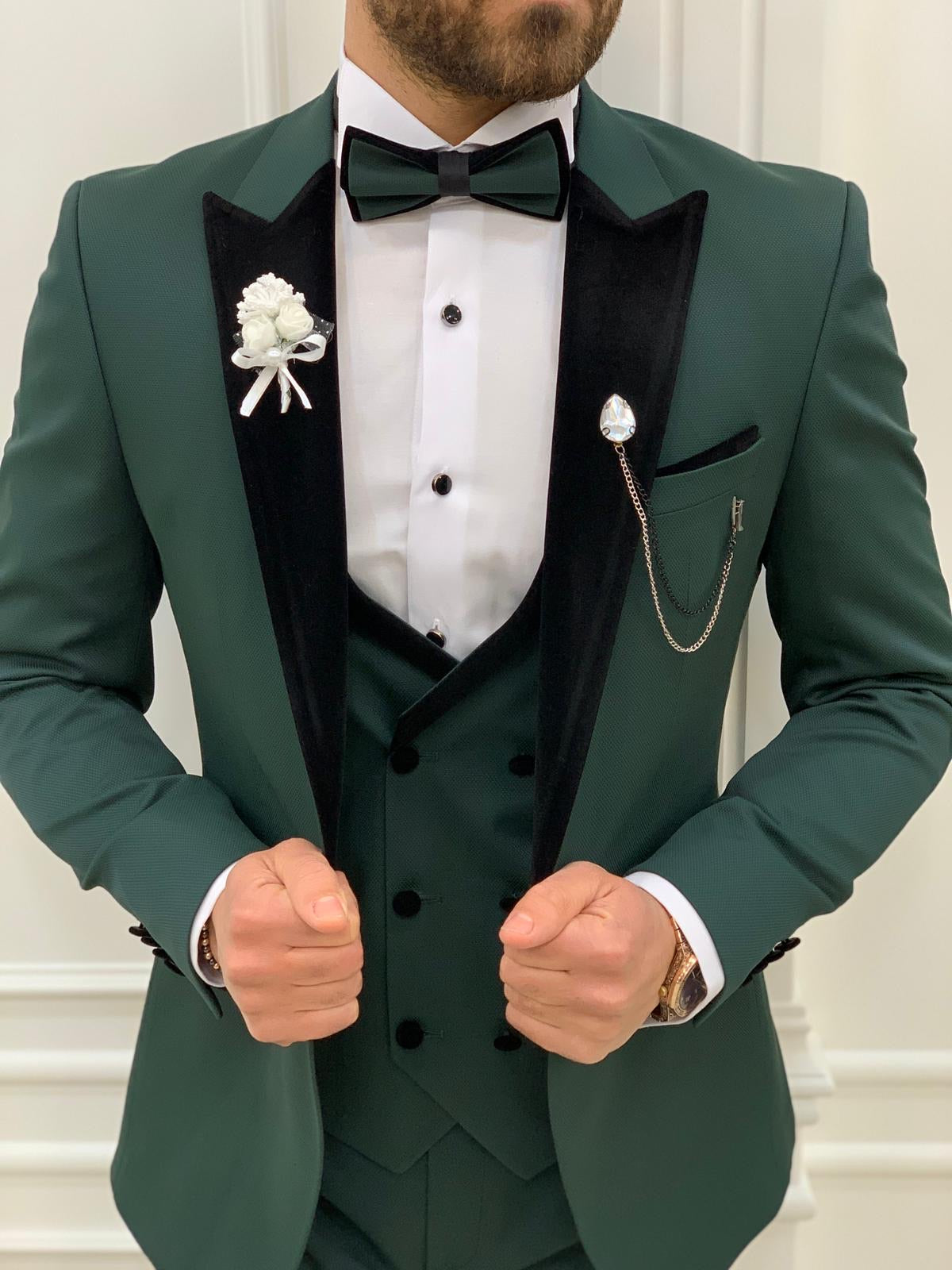 Royal Green Slim Fit Velvet Peak Lapel Tuxedo